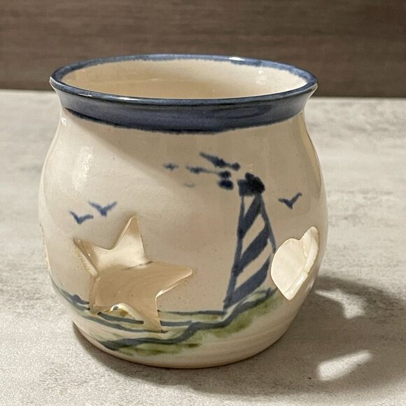 Nancyware on the Outer Banks Lighthouse Cutout Candleholder Art Pottery 3.25" H - Picture 1 of 6